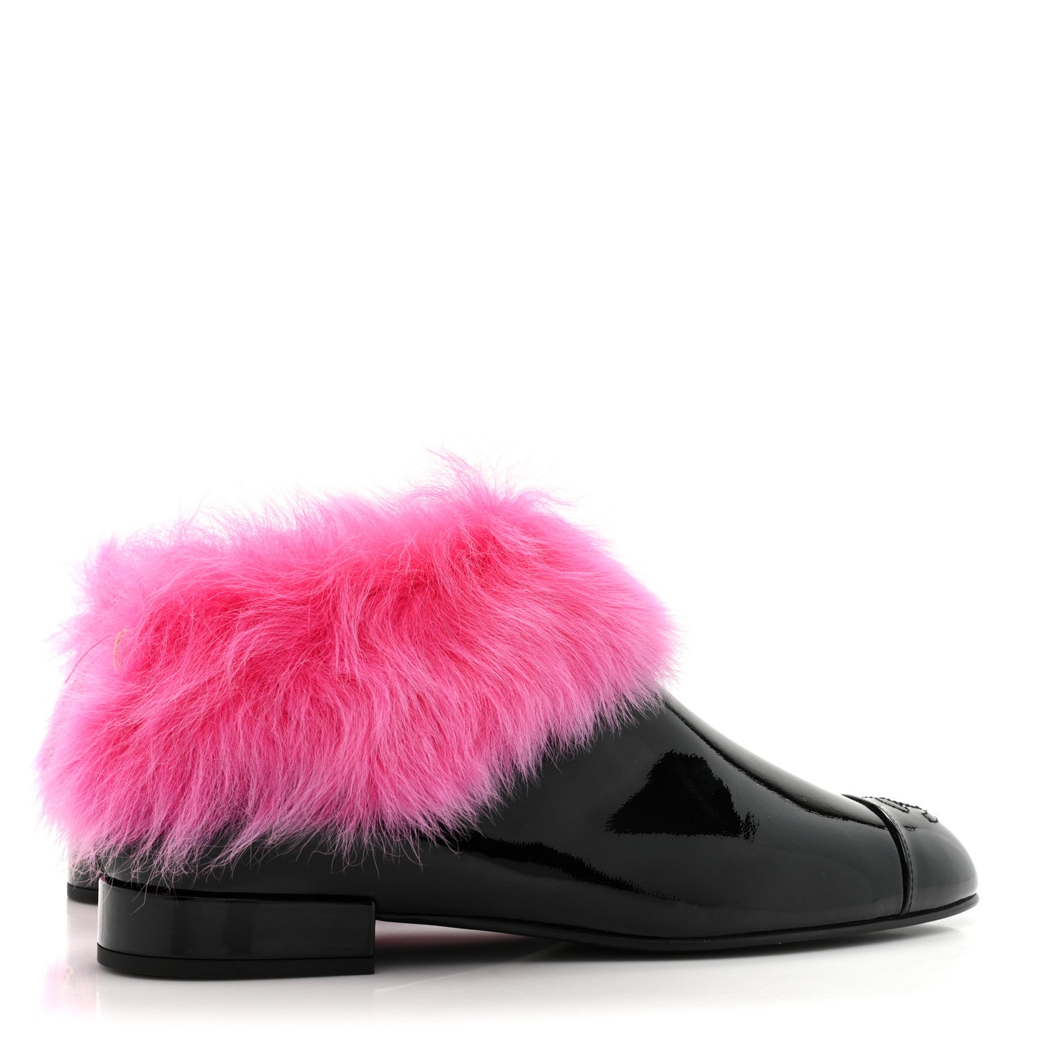 Chanel Patent Shearling Lambskin Cap Toe Short Boots 39 Black Pink 5 of 9