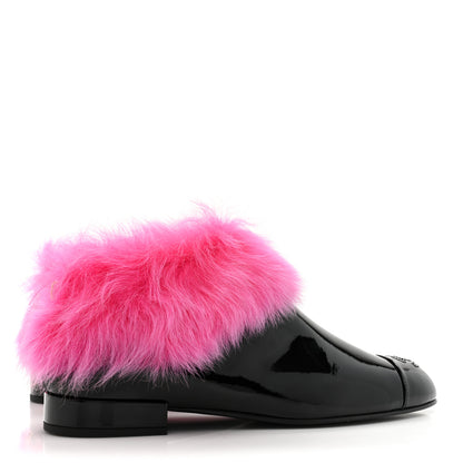 Chanel Patent Shearling Lambskin Cap Toe Short Boots 39 Black Pink 5 of 9