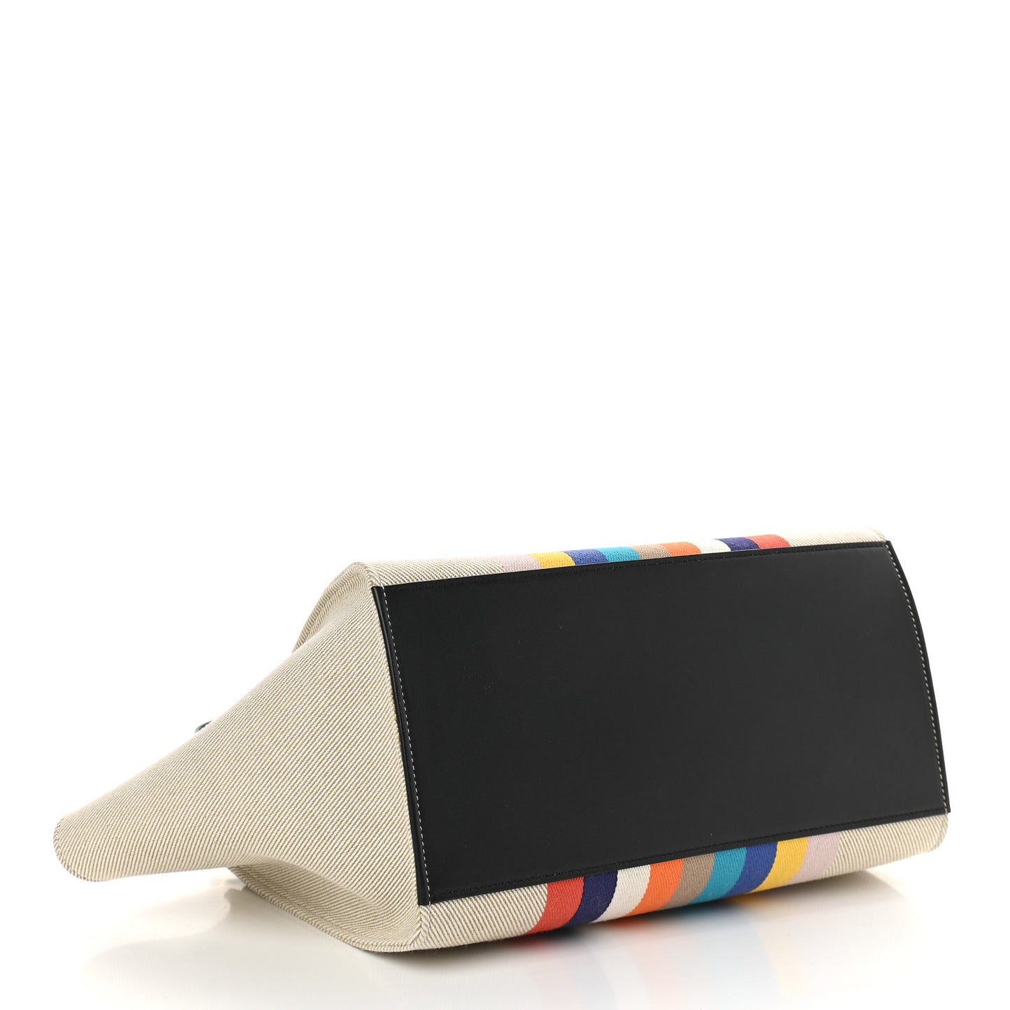 Smooth Calfskin Striped Canvas Small Trapeze Multicolor