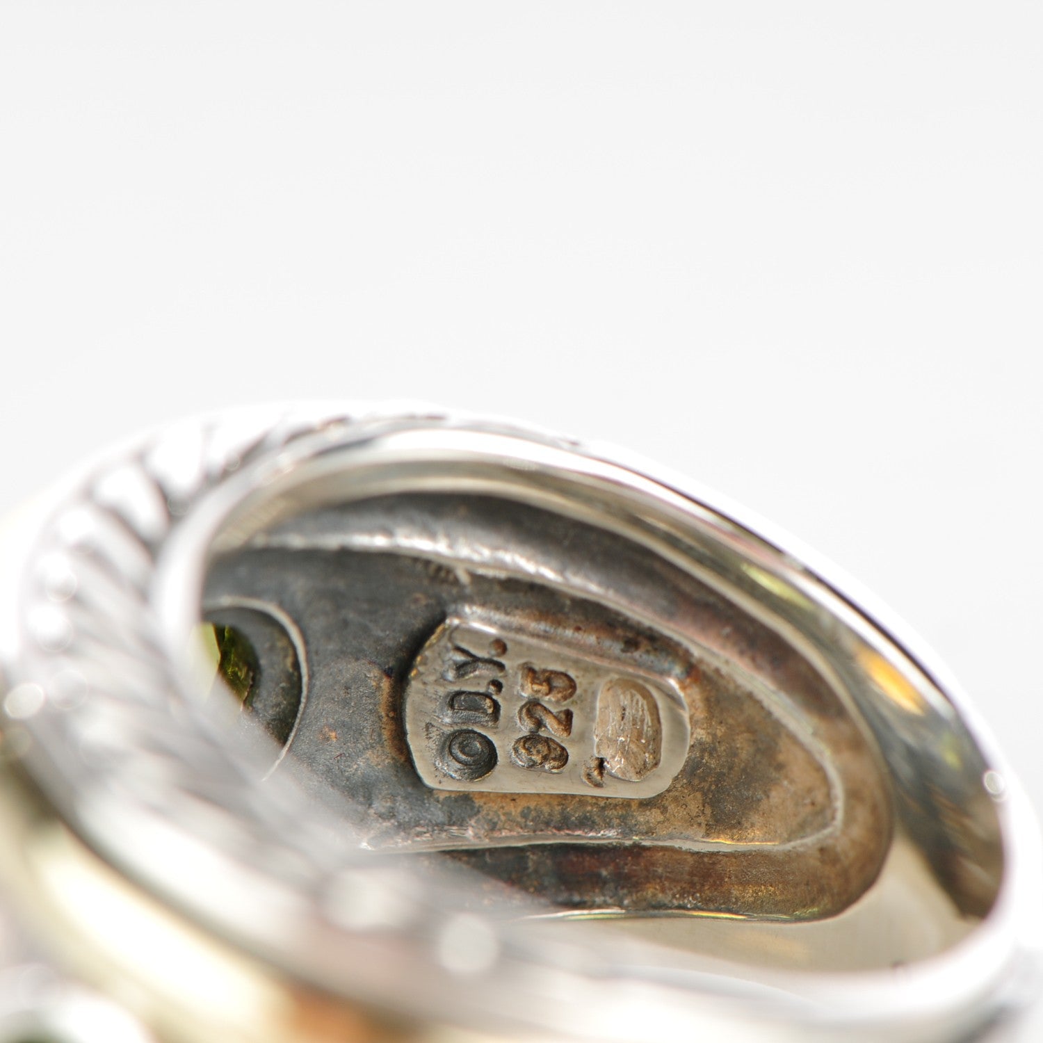 David Yurman Sterling Silver 14K Yellow Gold 17mm Citrine Peridot Renaissance Ring 57 8.25 4 of 5