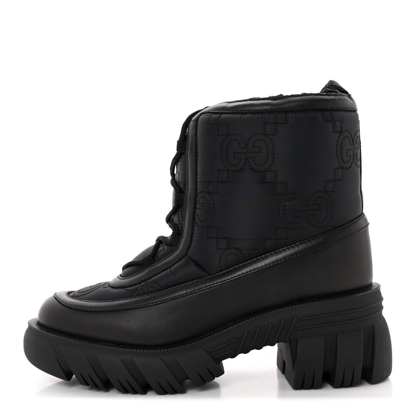 Nylon Calfskin GG Matelasse Lace Up Platform Ankle Boots 38 Black