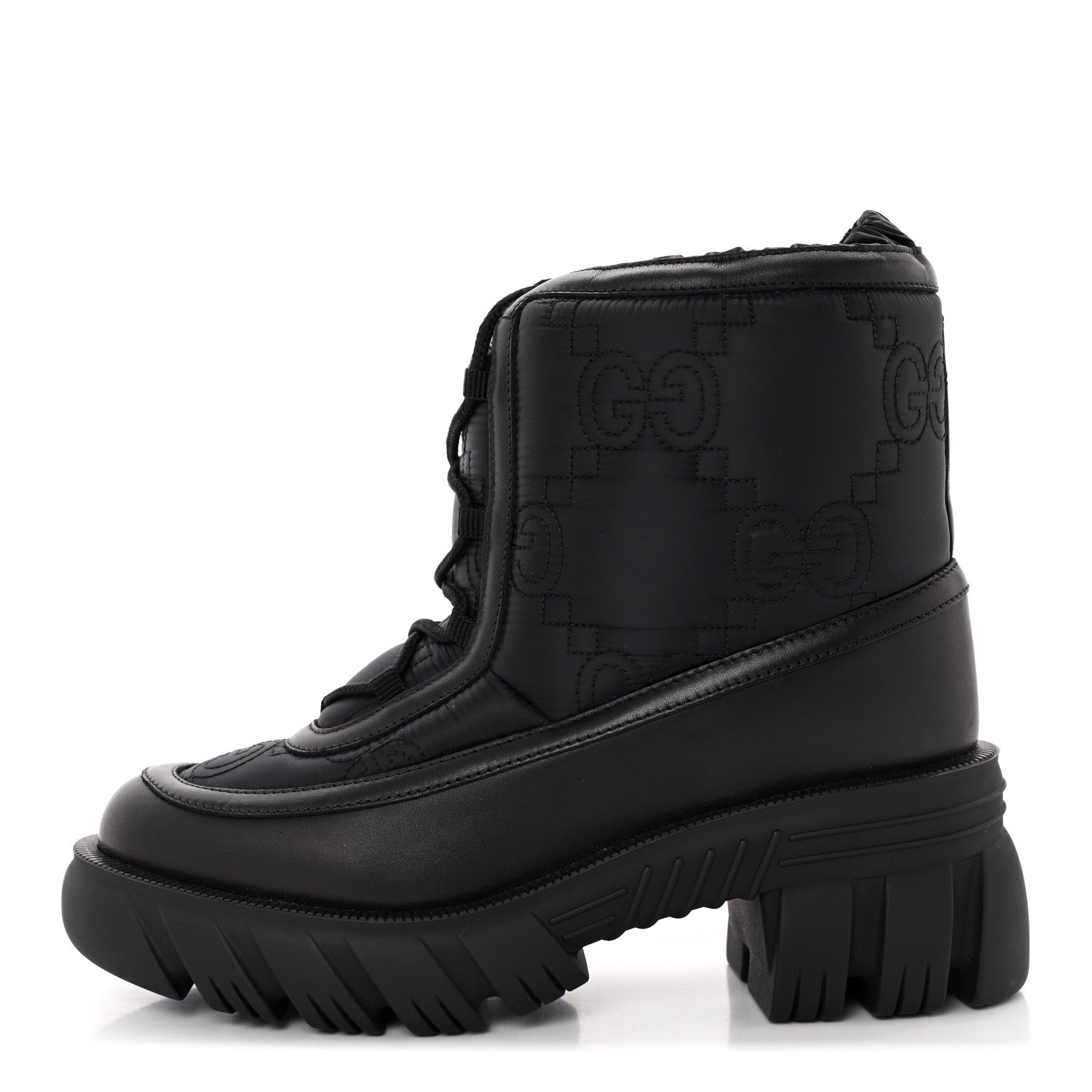 Gucci Nylon Calfskin GG Matelasse Lace Up Platform Ankle Boots 38 Black 1 of 9