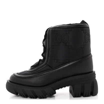 Gucci Nylon Calfskin GG Matelasse Lace Up Platform Ankle Boots 38 Black 1 of 9