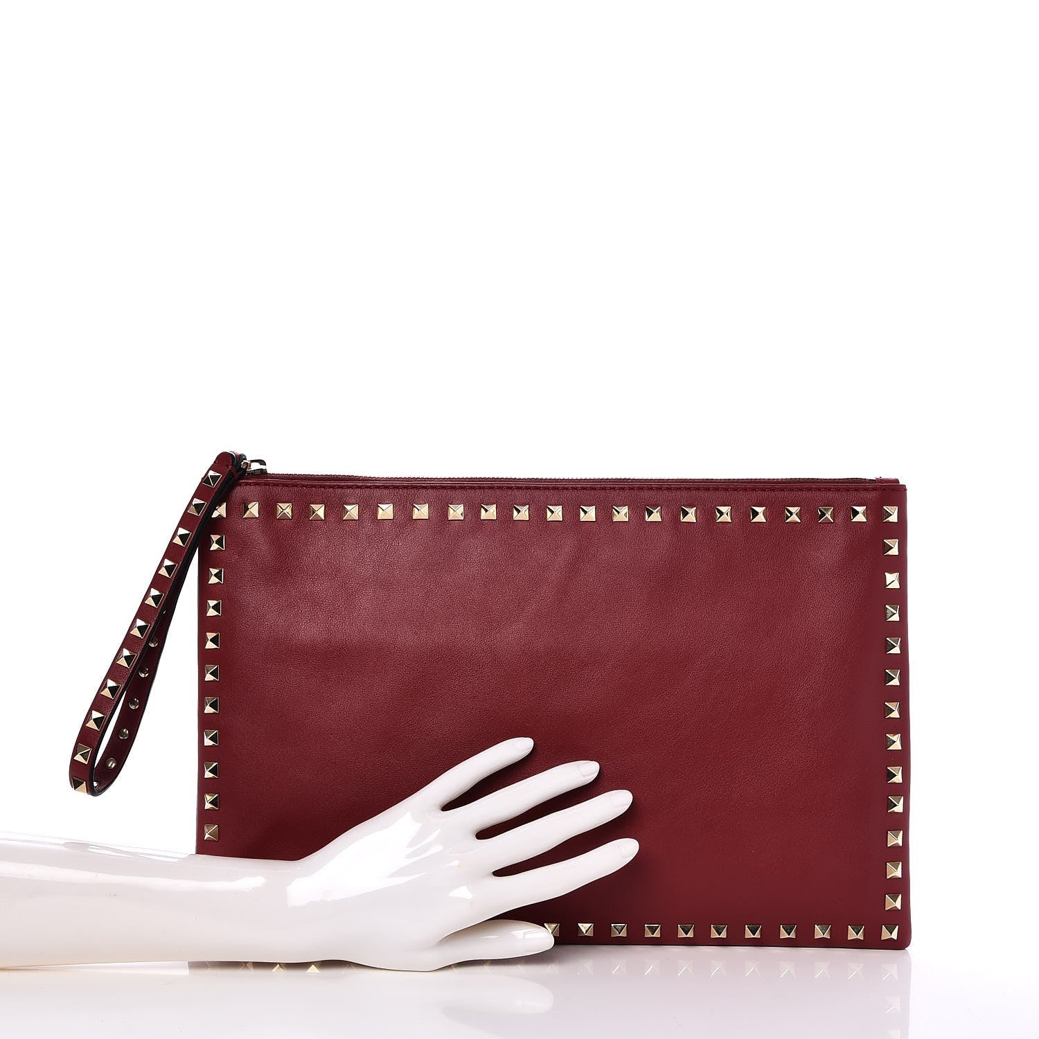 Valentino Garavani Vitello Large Rockstud Zip Wristlet Pouch Rosso Valentino 2 of 8