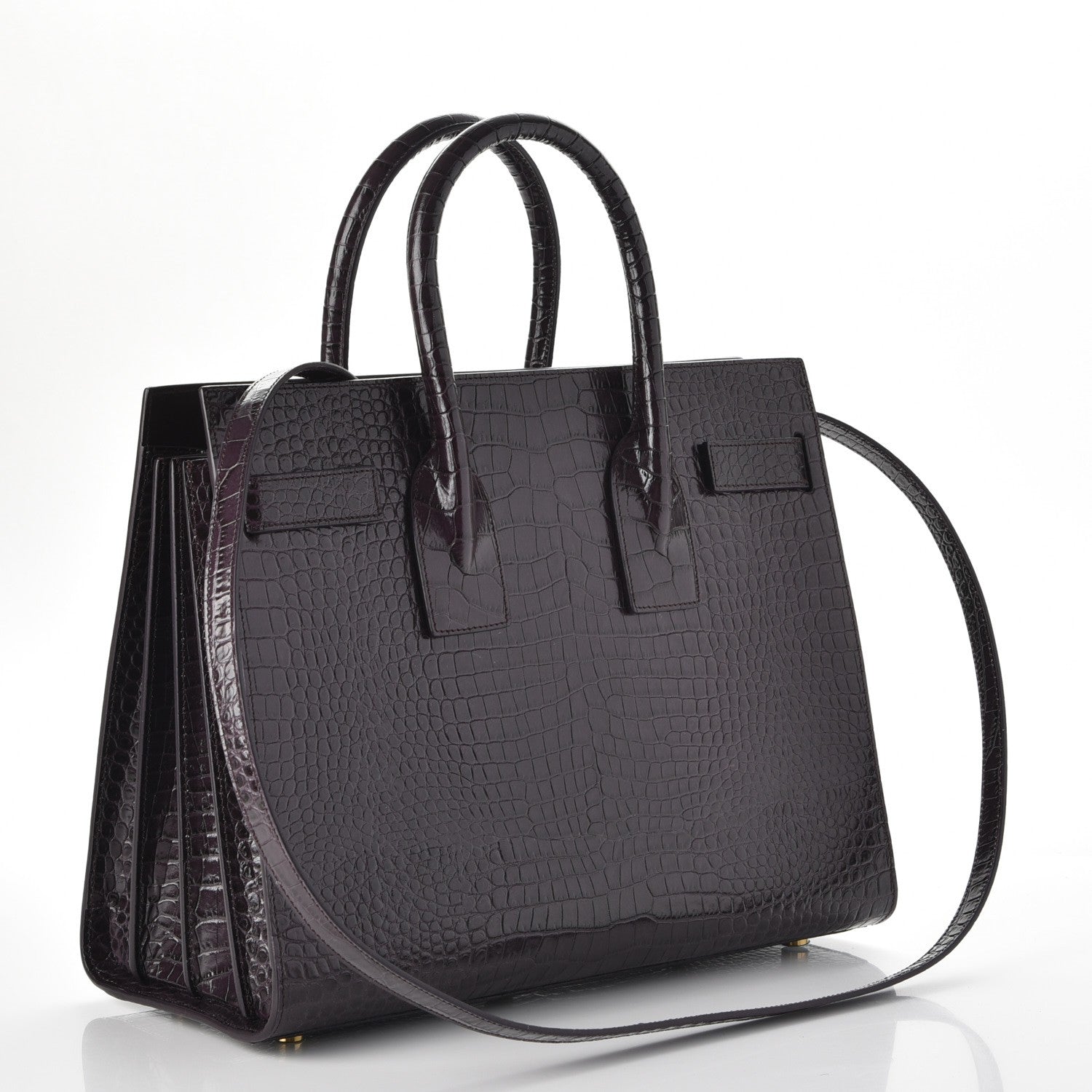 Saint Laurent Calfskin Crocodile Embossed Small Sac De Jour Prune 4 of 8
