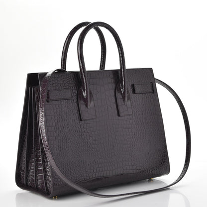 Saint Laurent Calfskin Crocodile Embossed Small Sac De Jour Prune 4 of 8