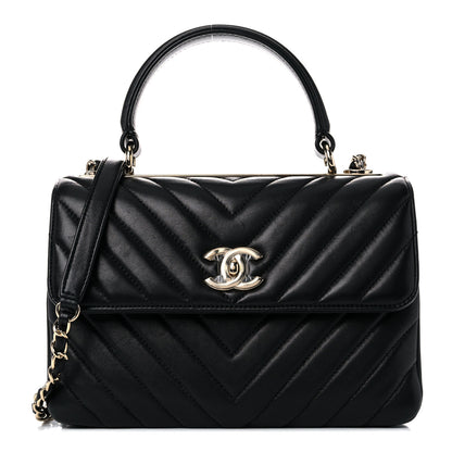 Chanel Lambskin Chevron Quilted Small Trendy CC Dual Handle Flap Bag Black 1 of 14