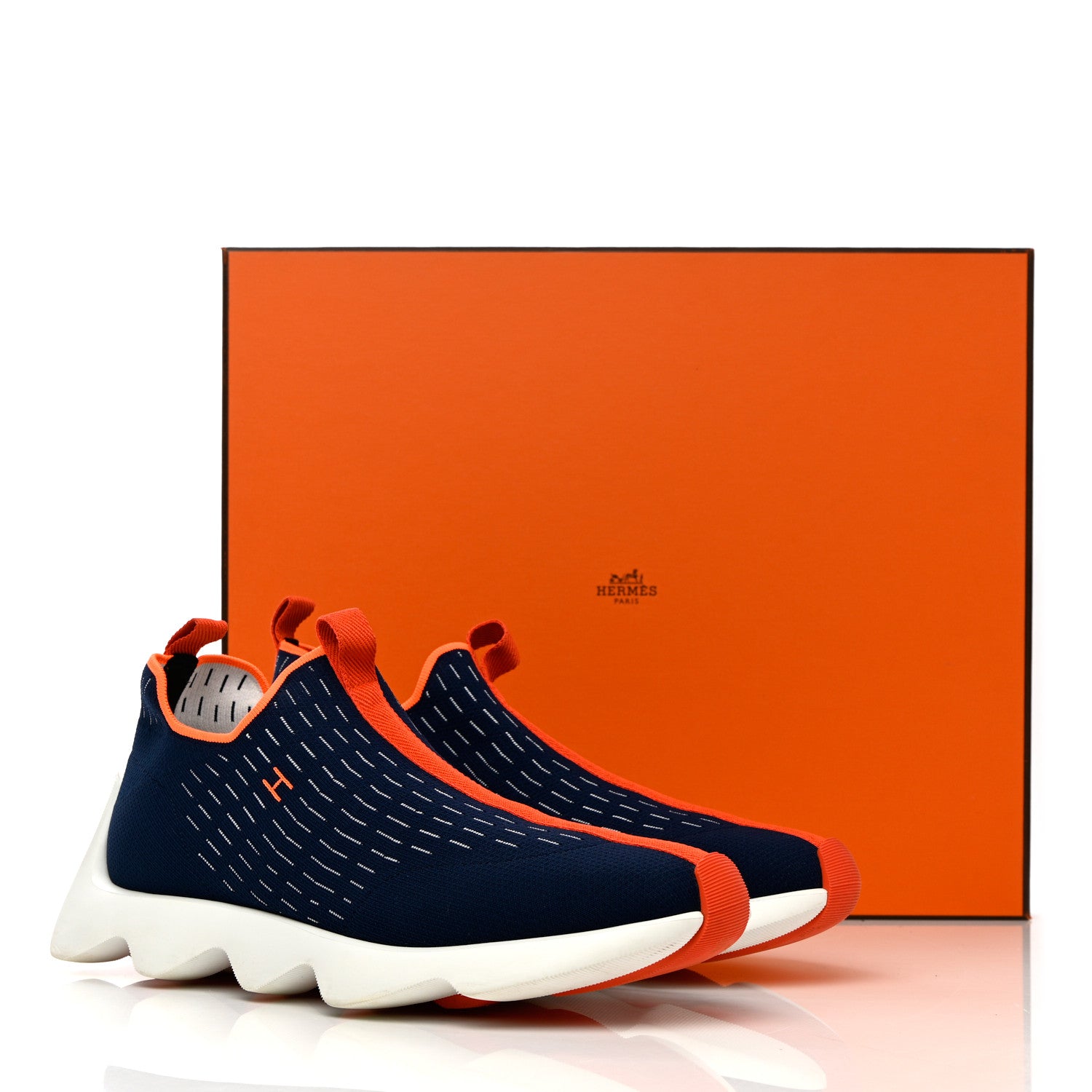 Hermes Technical Canvas Goatskin Mens Eclair Sneakers 44 Marine 14 of 14