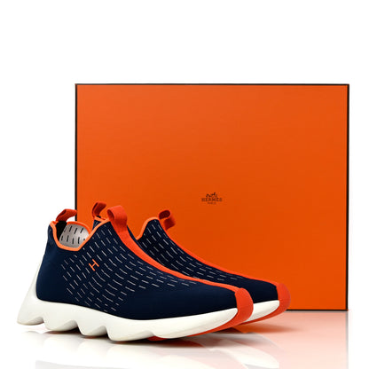 Hermes Technical Canvas Goatskin Mens Eclair Sneakers 44 Marine 14 of 14