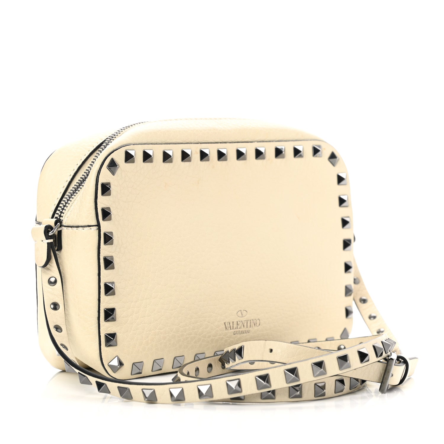 Valentino Garavani Grained Calfskin Small Rockstud Flap Pocket Camera Crossbody Bag Ivory 3 of 11