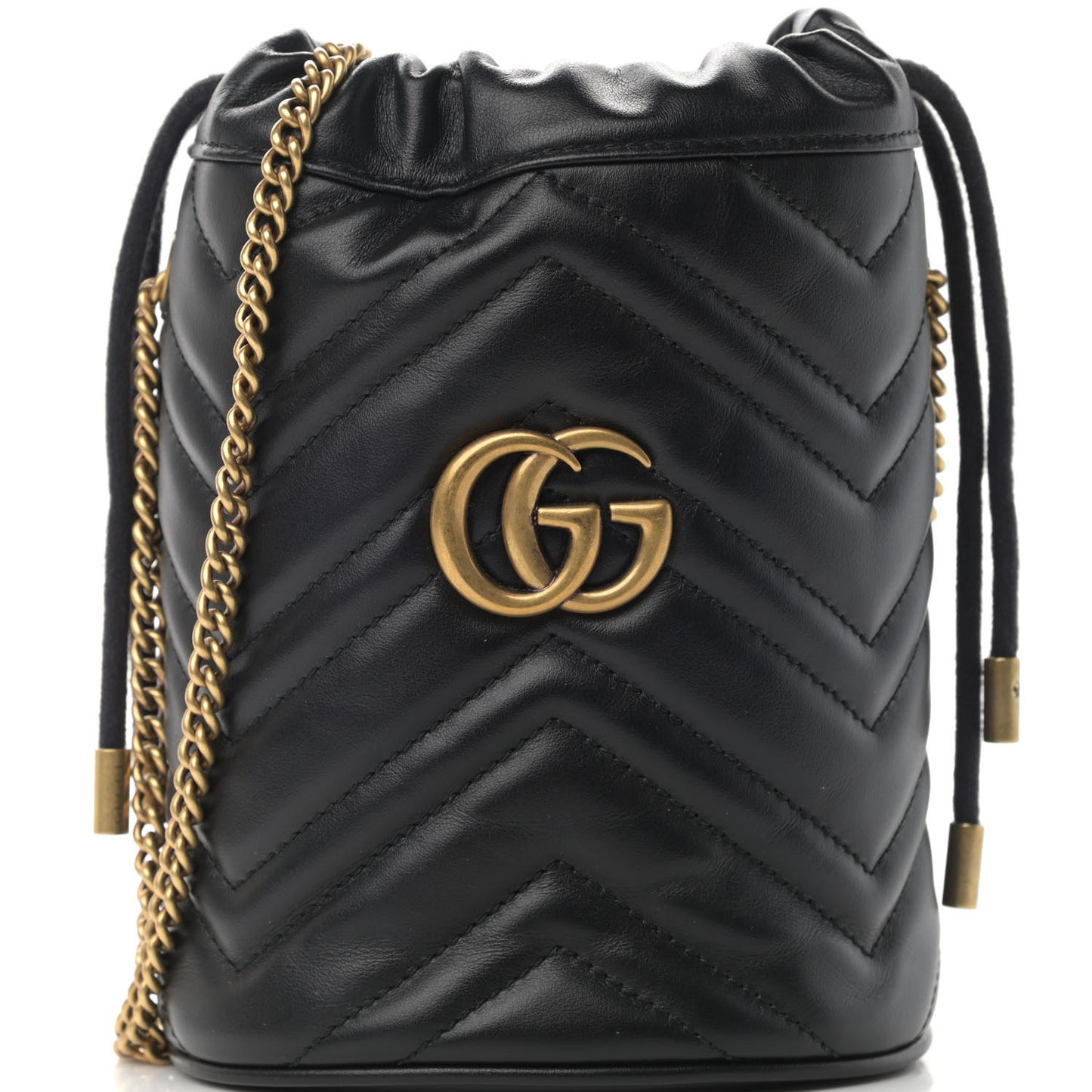 Calfskin Matelasse Mini GG Marmont 2.0 Bucket Bag Black