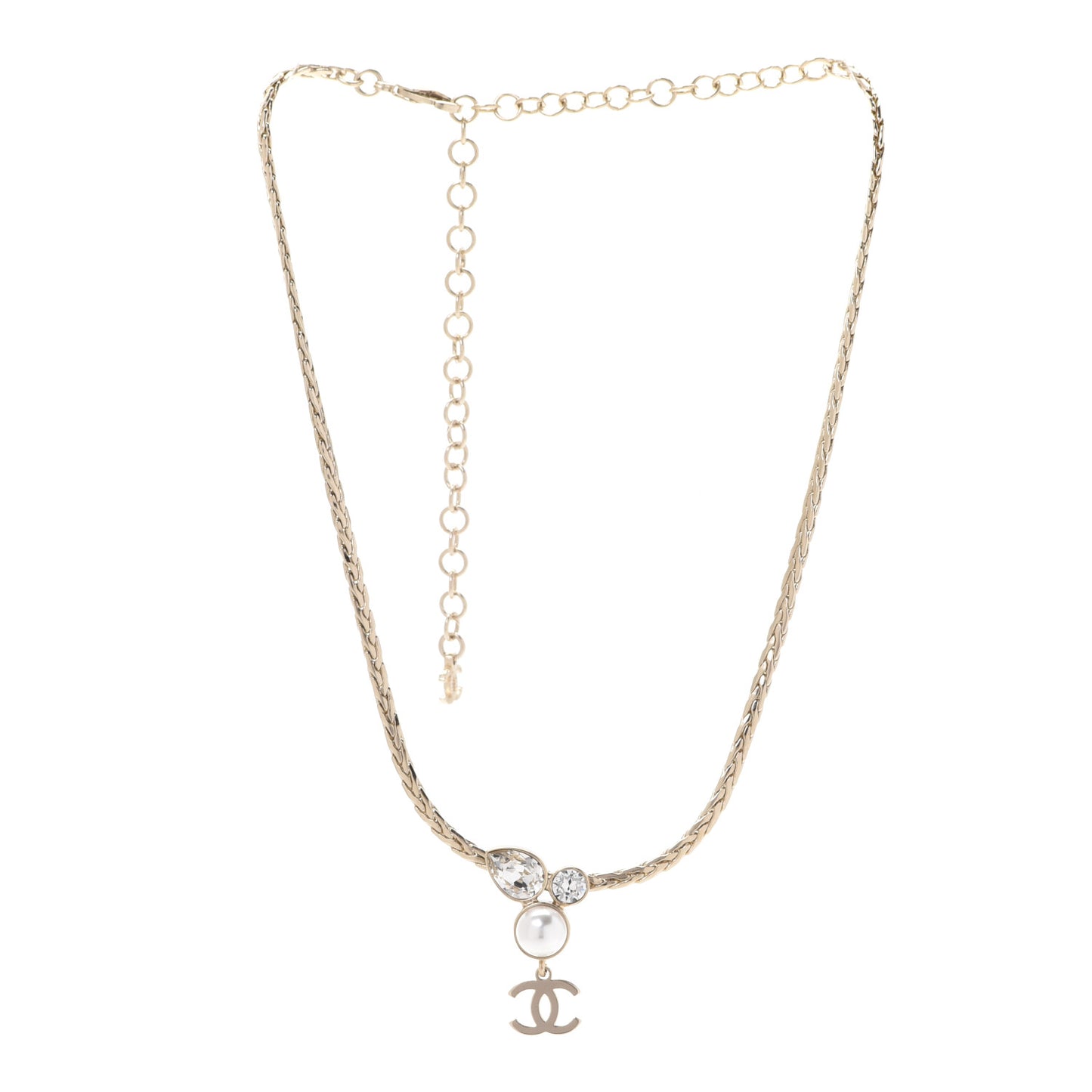 Pearl Crystal CC Teardrop Braided Necklace Gold