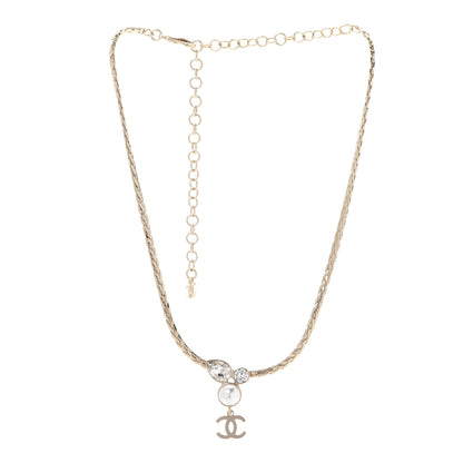 Chanel Pearl Crystal CC Teardrop Braided Necklace Gold 3 of 6