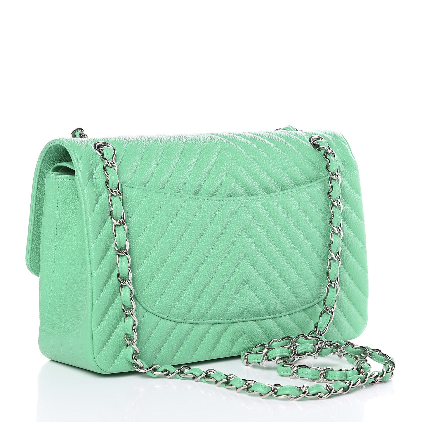Caviar Chevron Quilted Jumbo Double Flap Green