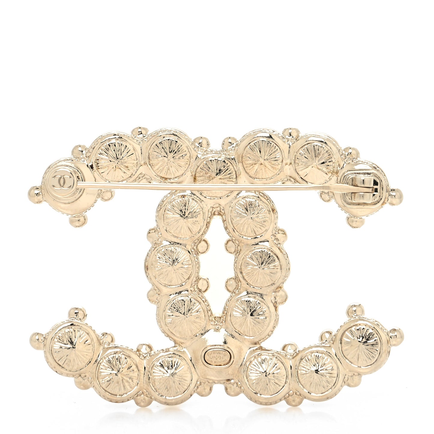 Pearl Crystal CC Brooch Gold