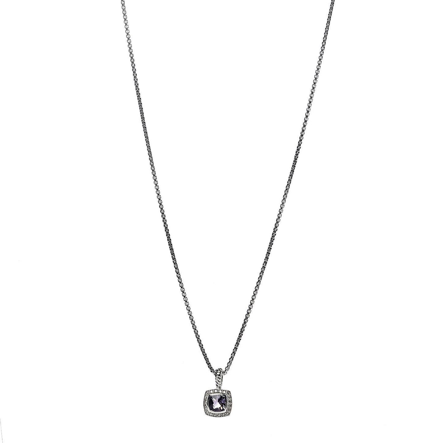 Sterling Silver Diamond Amethyst 7mm Petite Albion Pendant Necklace