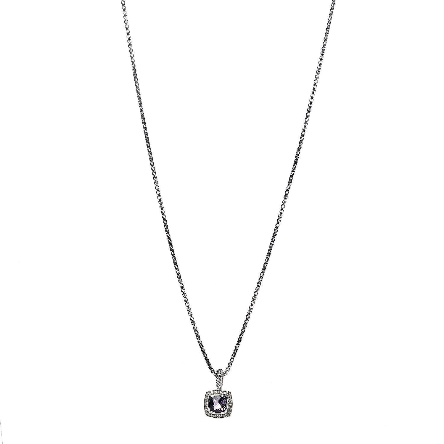 David Yurman Sterling Silver Diamond Amethyst 7mm Petite Albion Pendant Necklace 1 of 7