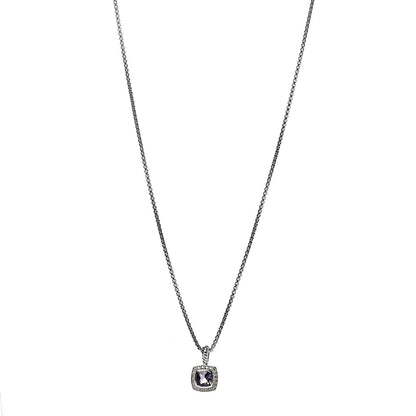 David Yurman Sterling Silver Diamond Amethyst 7mm Petite Albion Pendant Necklace 1 of 7