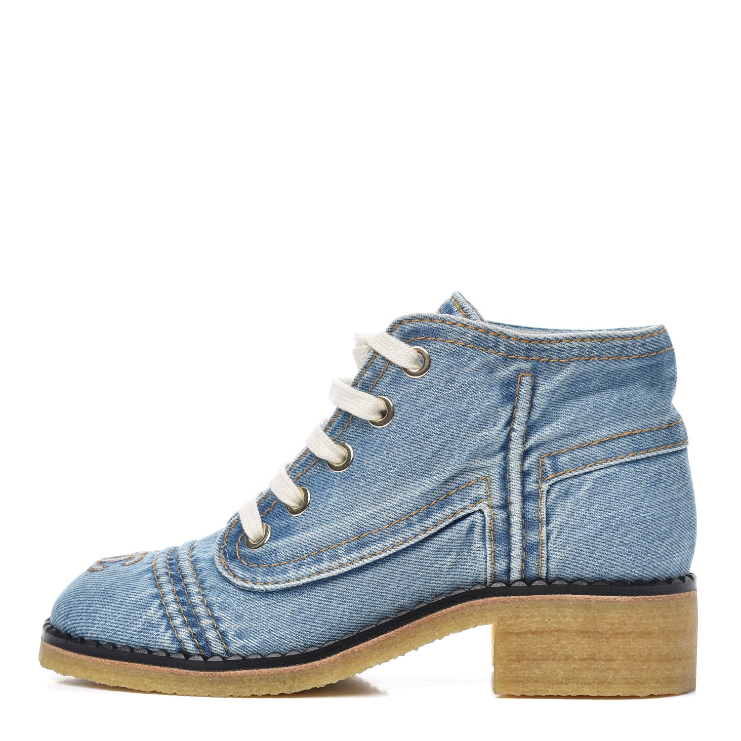 Chanel Denim Lace Up Boots 37 Light Blue 1 of 10