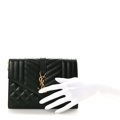 Saint Laurent Grain De Poudre Textured Mixed Matelasse Triquilt Monogram Clutch Dark Green 2 of 7