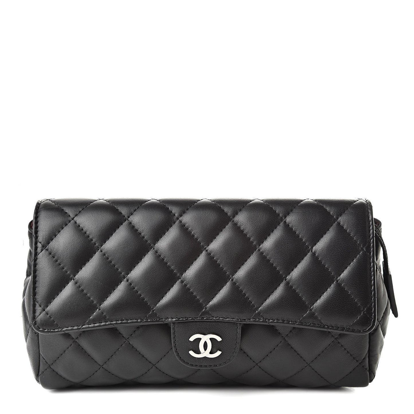 Lambskin Quilted Flap Cosmetic Case Black