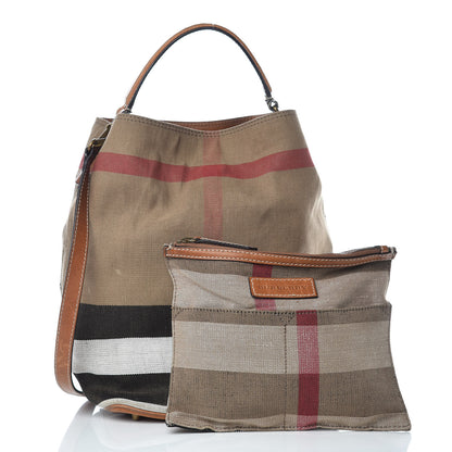 Burberry Canvas Mega Check Medium Ashby Hobo Saddle Brown 3 of 16