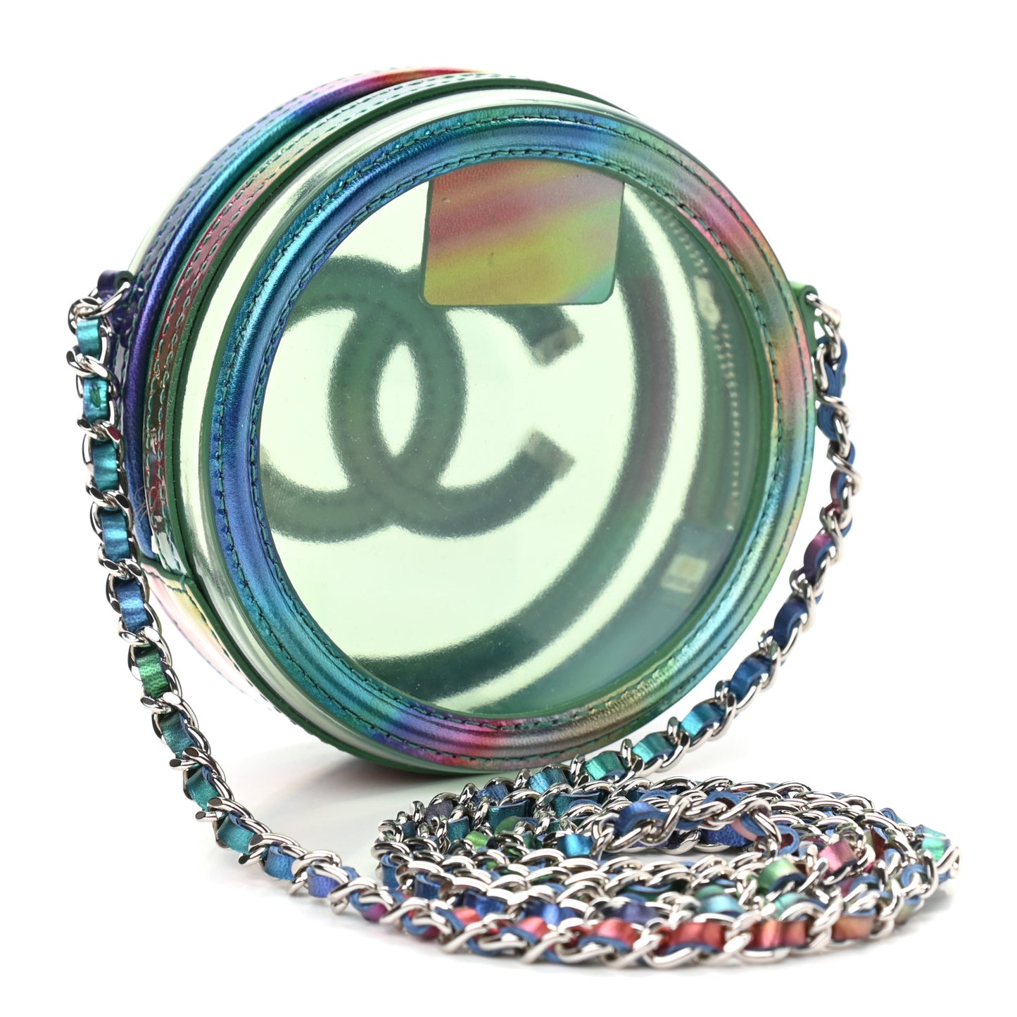 PVC Calfskin Lambskin Quilted Round Filigree Clutch With Chain Green
