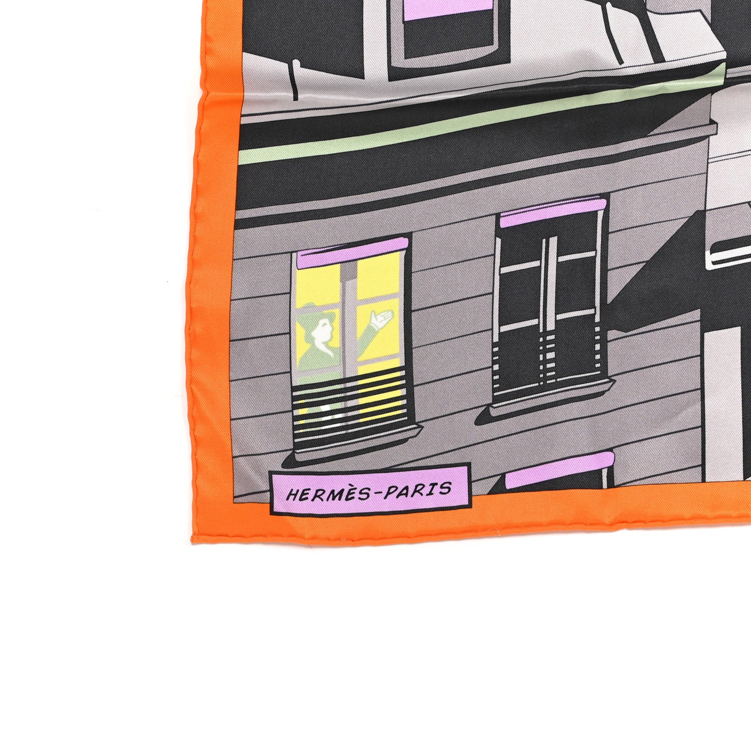 Hermes Silk Minuit Au Faubourg Scarf 70 Orange Gris Jaune 2 of 6
