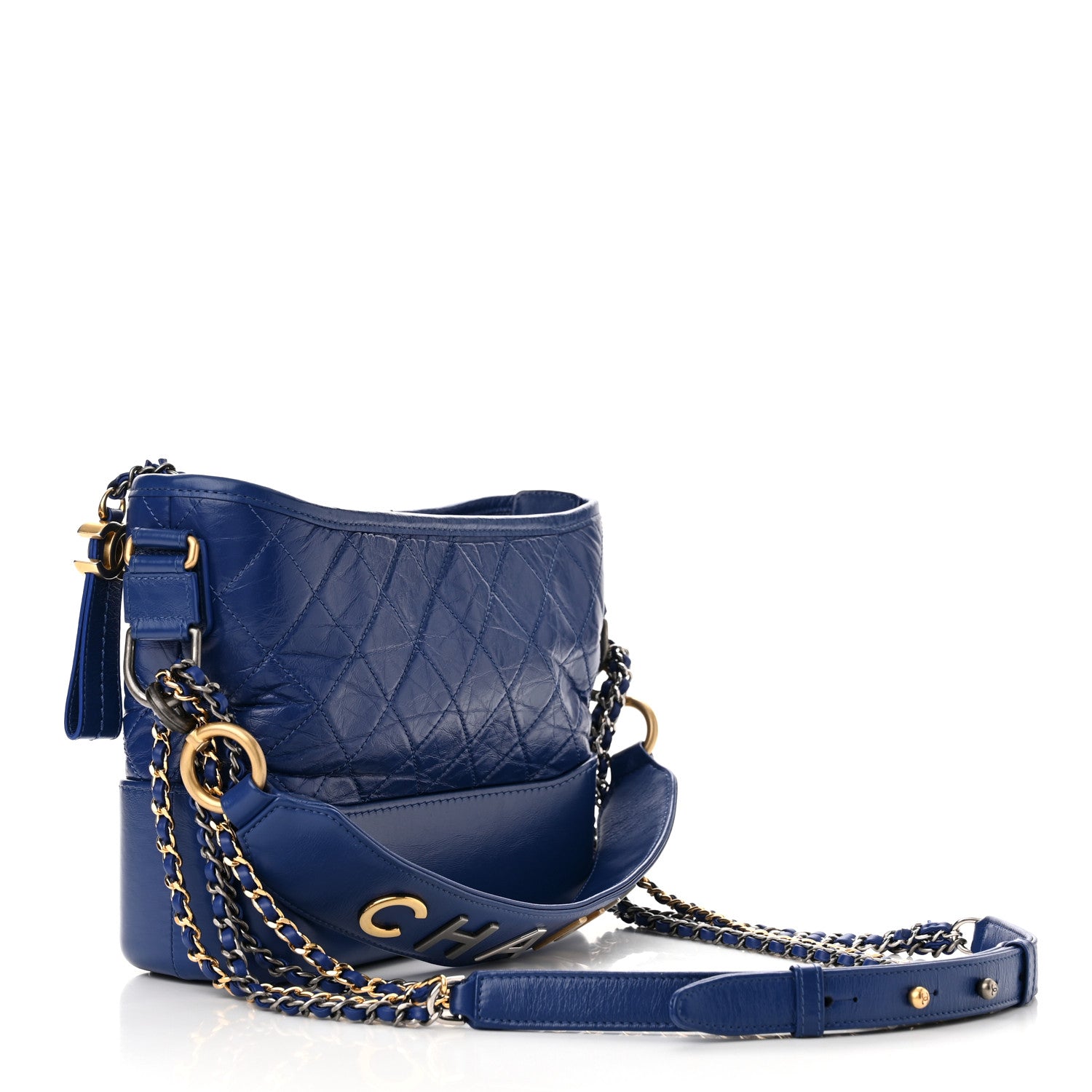 Chanel Aged Smooth Calfskin Quilted Medium Gabrielle Logo Hobo Blue 3 of 12