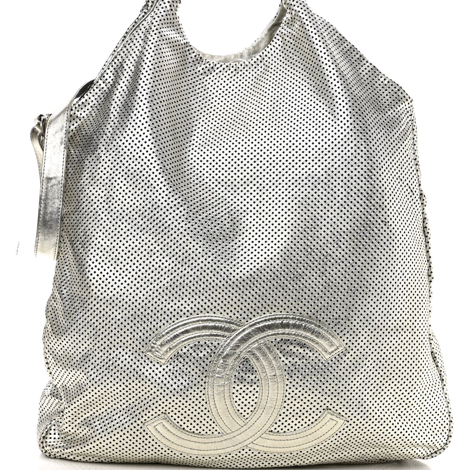 Chanel Metallic Glazed Calfskin Perforated Large Rodeo Drive Tote Silver 6 of 11