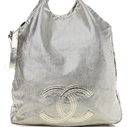 Chanel Metallic Glazed Calfskin Perforated Large Rodeo Drive Tote Silver 6 of 11