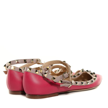 Valentino Garavani Calfskin Nappa Rockstud Cage Ballerina Flats 39.5 Cyclamin Poudre 4 of 8