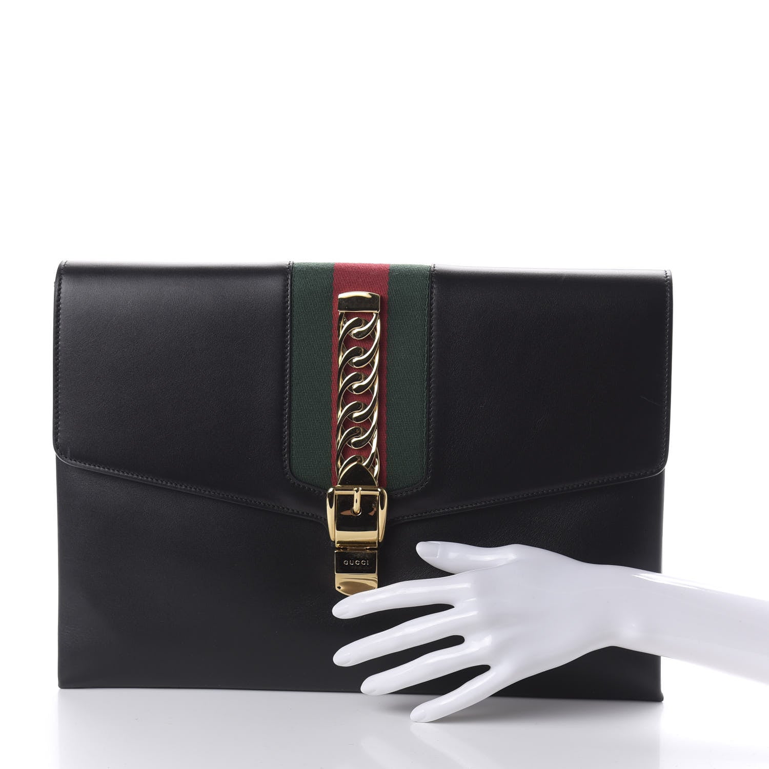 Gucci Calfskin Maxi Sylvie Clutch Black 2 of 10