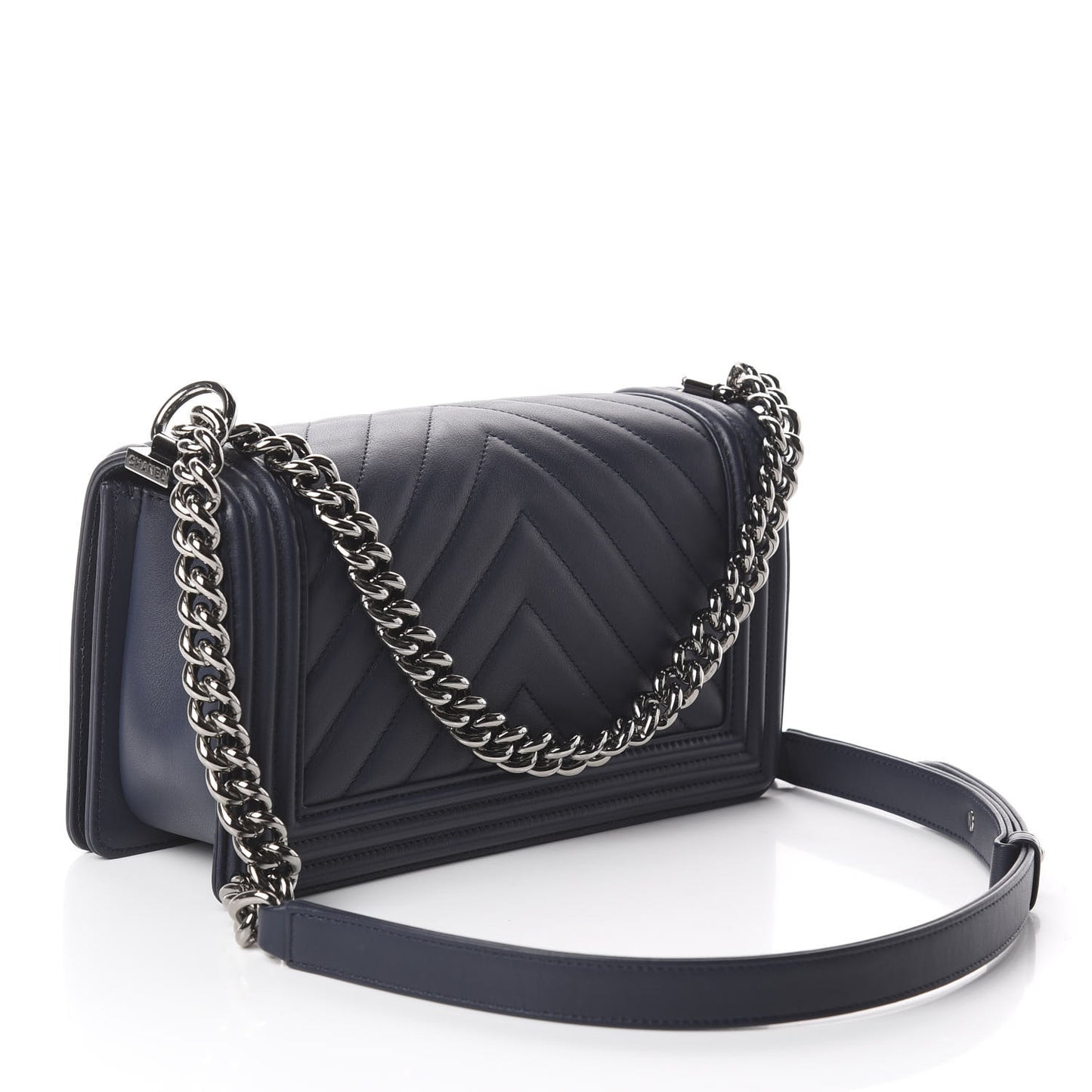 Lambskin Chevron Medium Boy Flap Dark Navy Blue