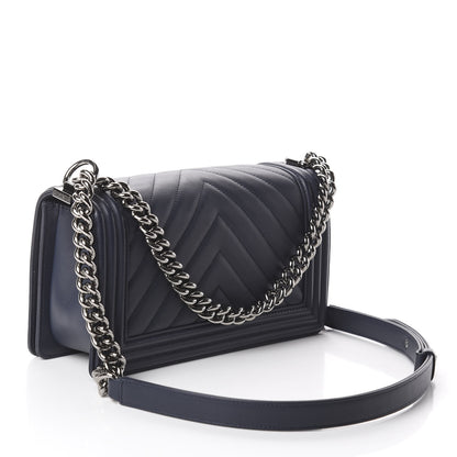 Chanel Lambskin Chevron Medium Boy Flap Dark Navy Blue 2 of 9