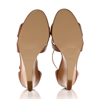 Hermes Calfskin Legend Wedge Sandals 37 Gold 5 of 9