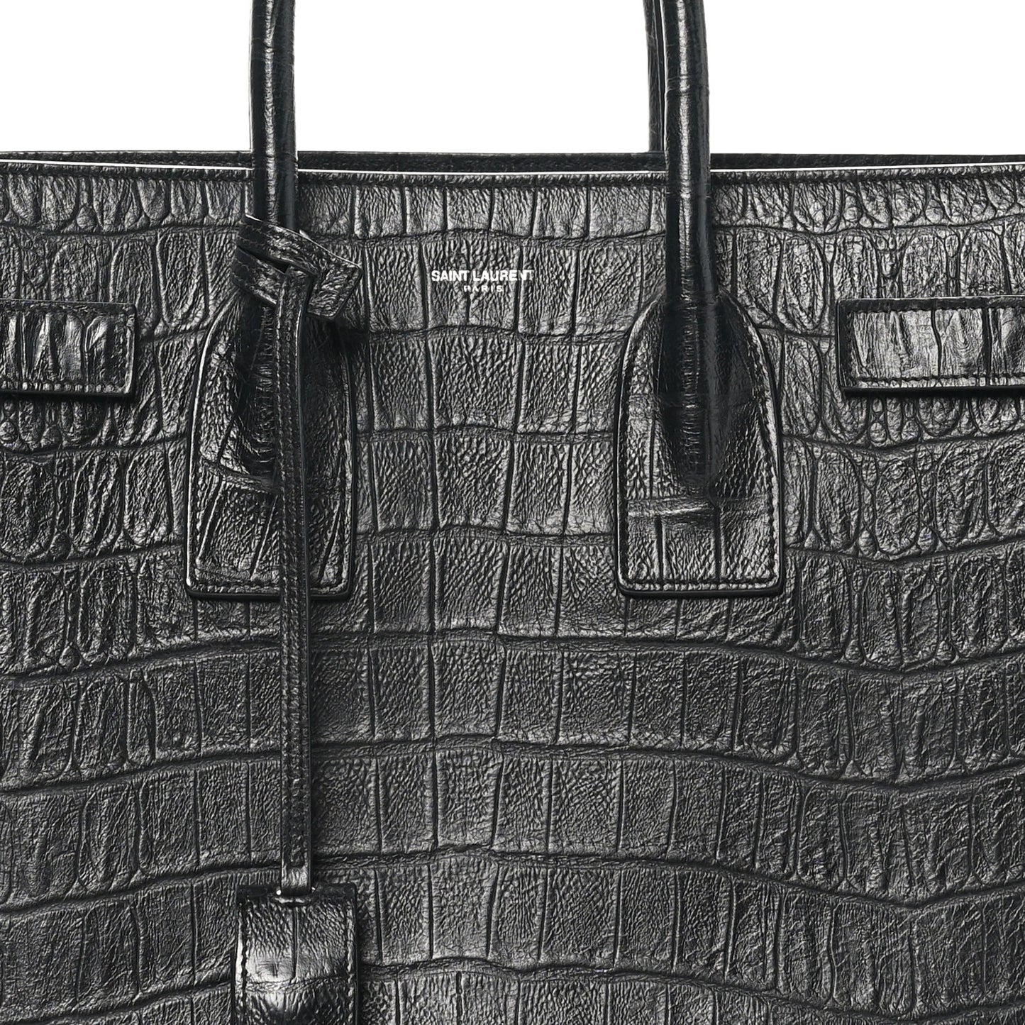 Calfskin Crocodile Embossed Small Sac de Jour Black