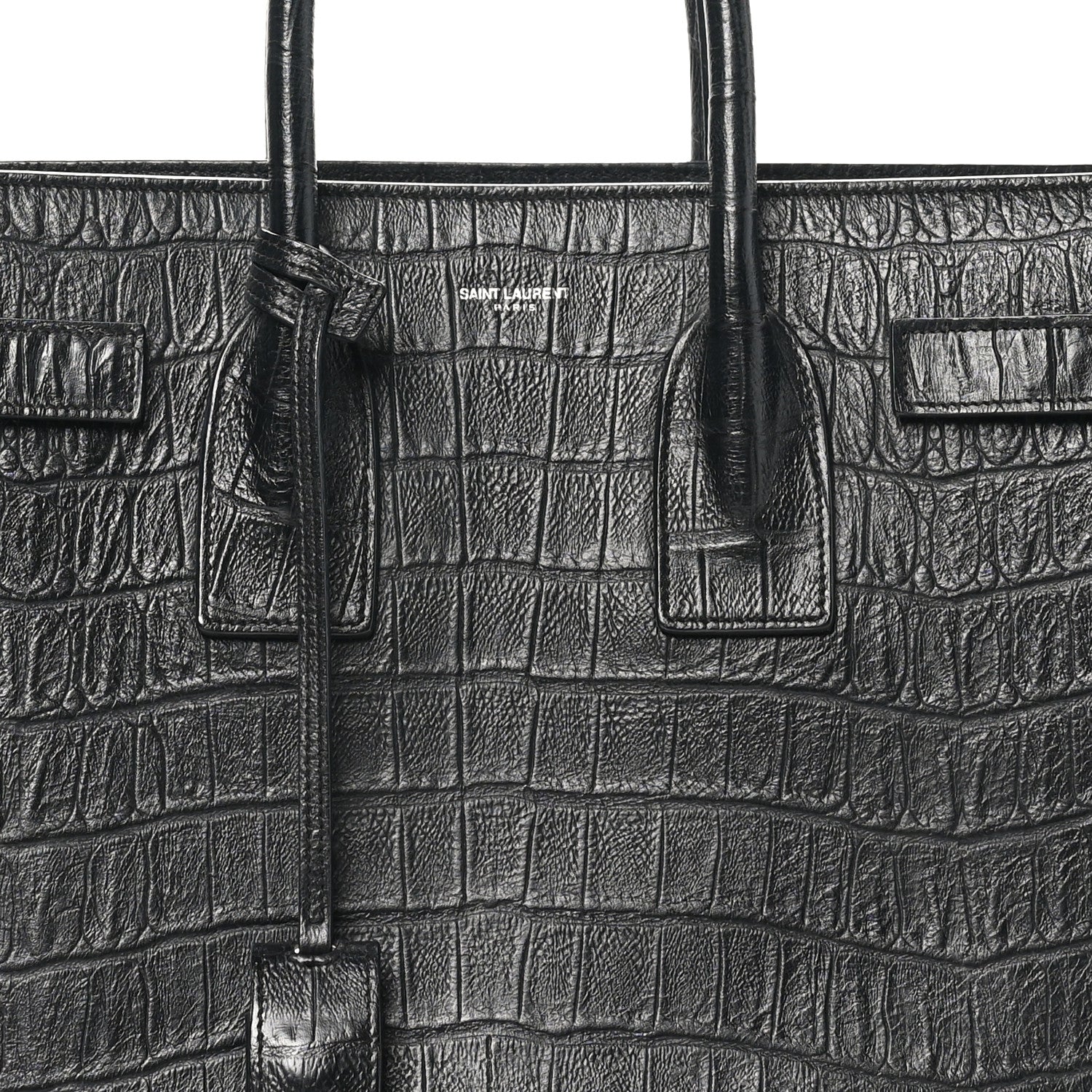 Saint Laurent Calfskin Crocodile Embossed Small Sac de Jour Black 8 of 10