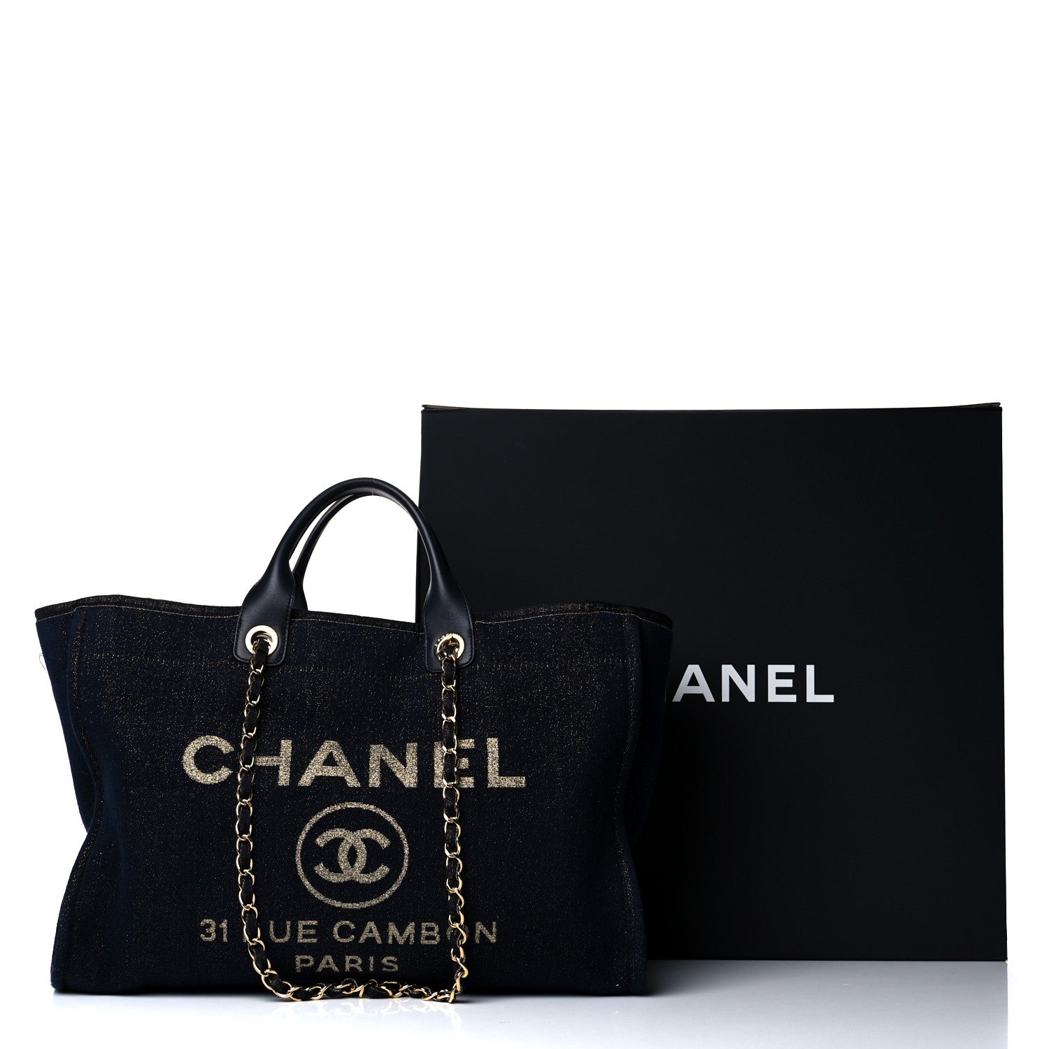 Chanel Lurex Canvas Medium Deauville Tote Navy Blue Gold 10 of 10