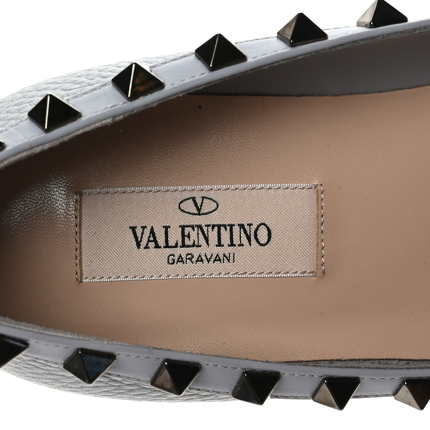 Pebbled Calfskin Rockstud Ballerina Flats 36 Pastel Grey