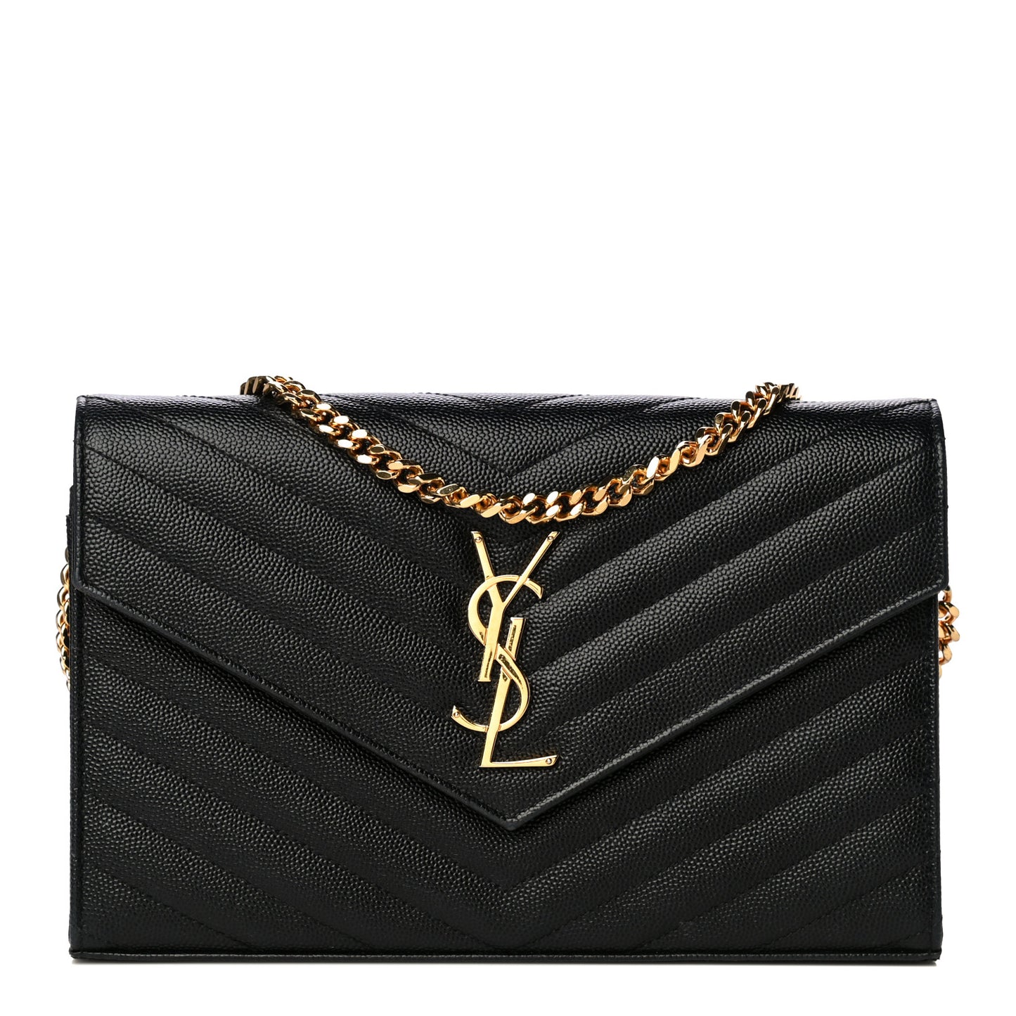 Grain De Poudre Matelasse Chevron Monogram Chain Wallet Black