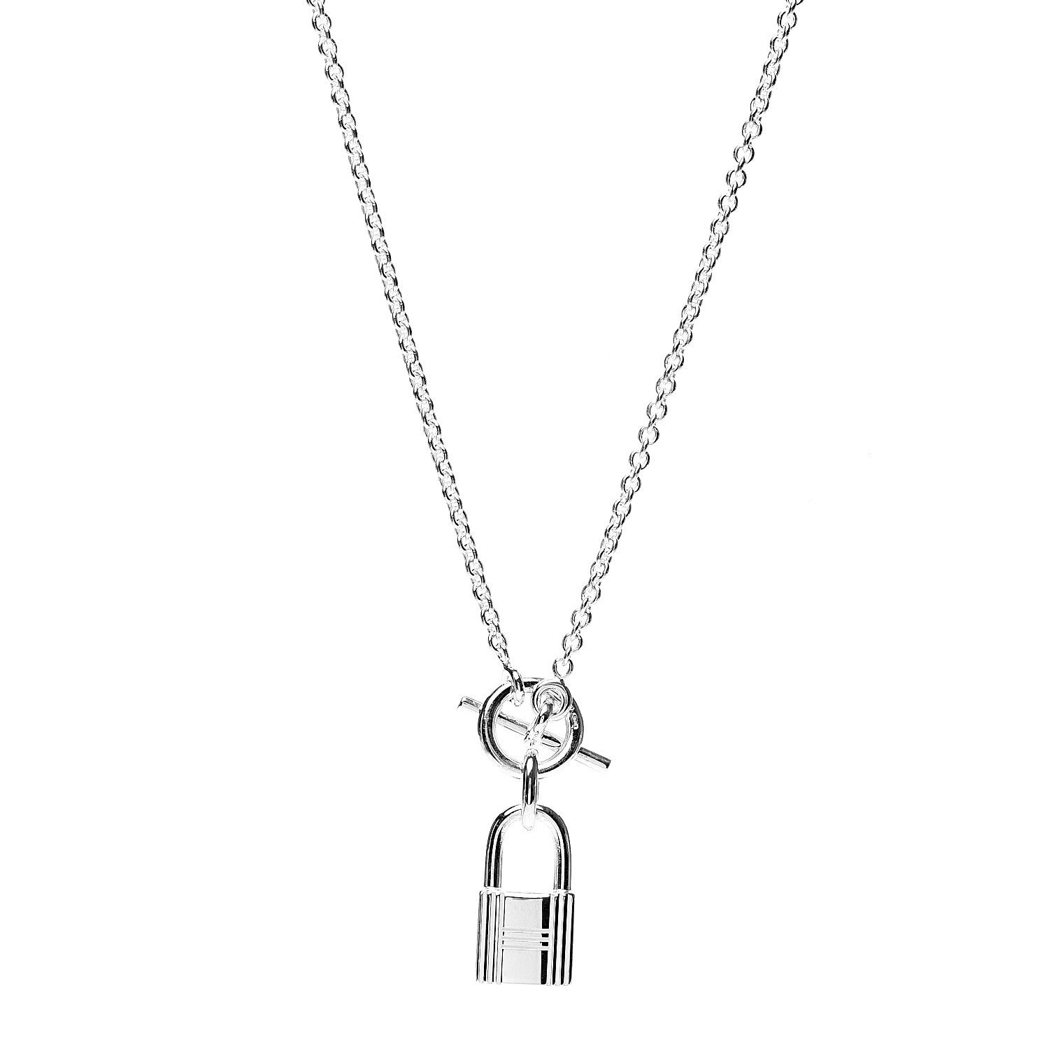 Hermes Sterling Silver Cadenas Kelly Lock Pendant Necklace 1 of 4