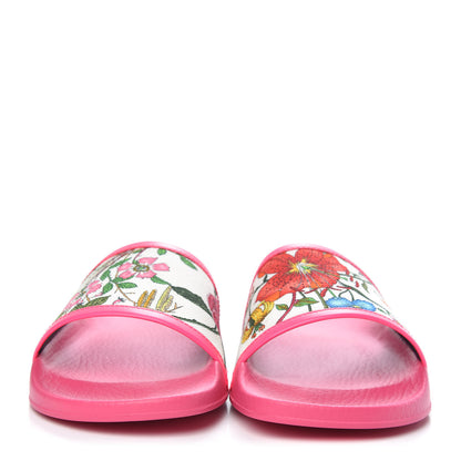Gucci Canvas Flora Print Slide Sandals 40 Fluorescent Fuchsia 2 of 8