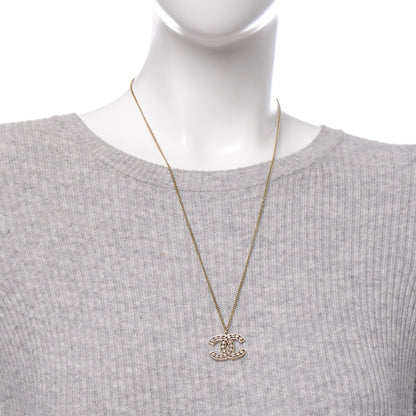 Chanel Crystal Pearl CC Pendant Necklace Gold 2 of 7