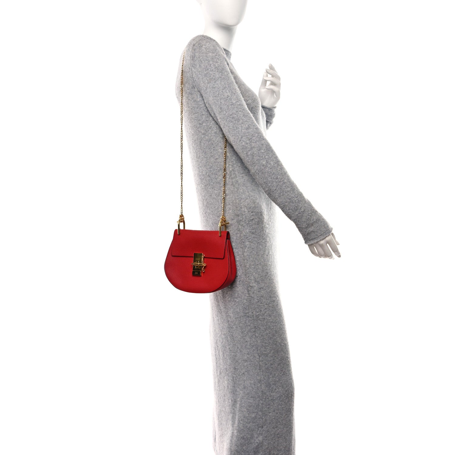 Chloe Grained Lambskin Mini Drew Shoulder Bag Plaid Red 3 of 9