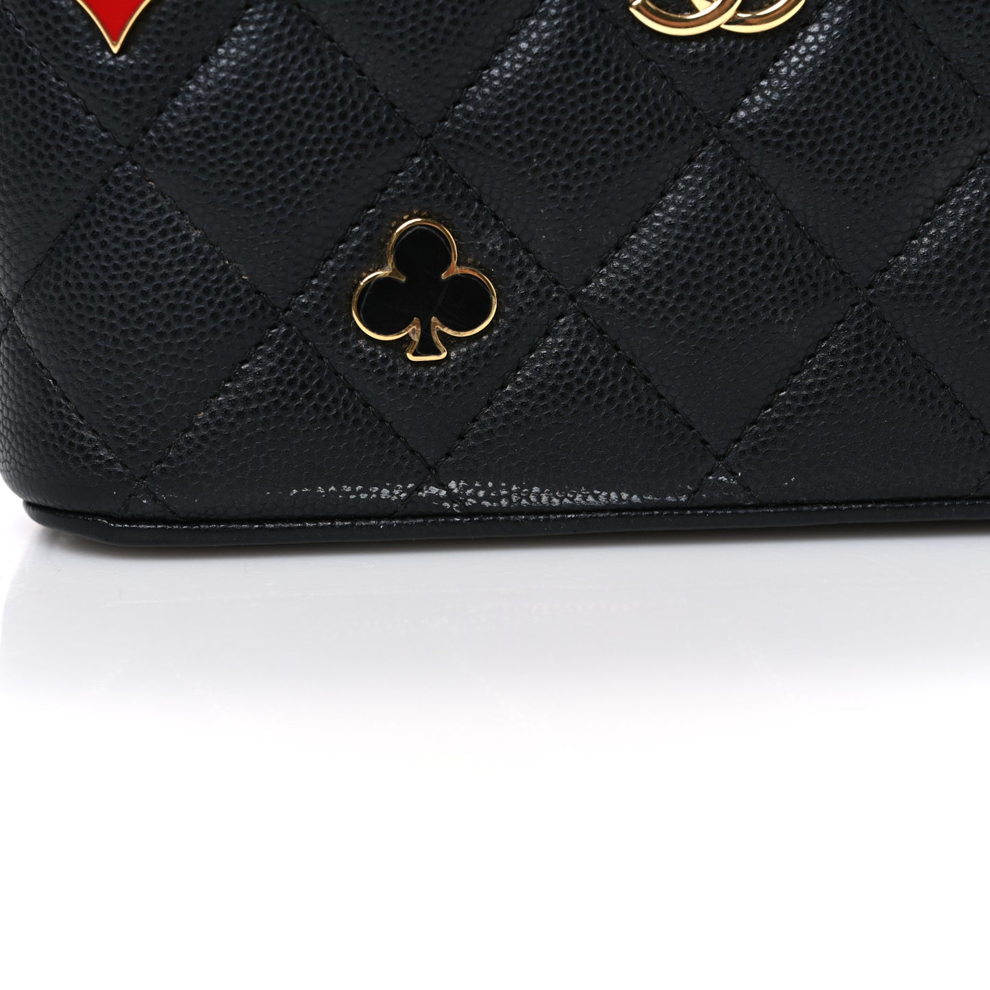 Caviar Quilted Enamel Coco Casino Small Vanity Case With Chain Black