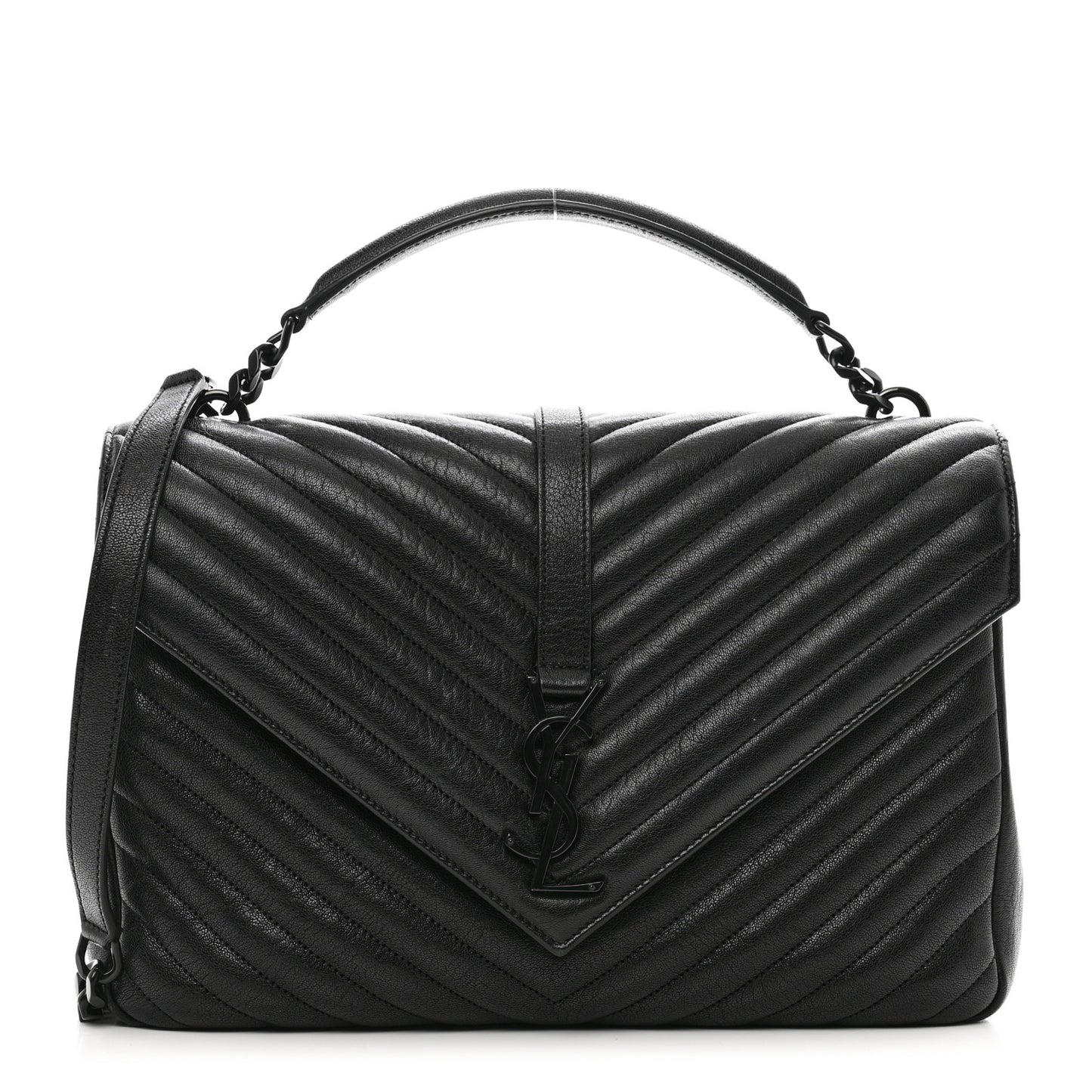 Sheepskin Matelasse Chevron Monogram Monochrome Large College Satchel Black