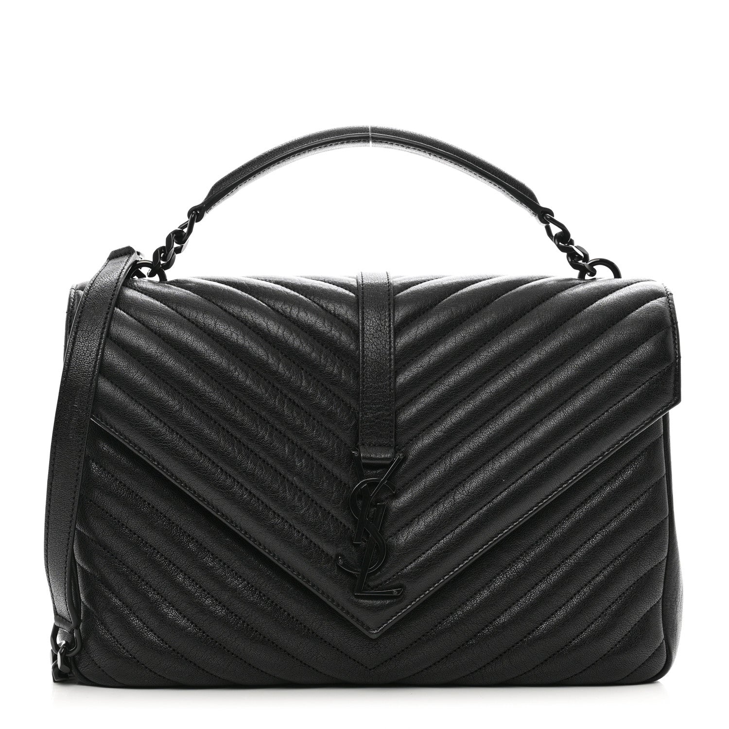 Saint Laurent Sheepskin Matelasse Chevron Monogram Monochrome Large College Satchel Black 1 of 10