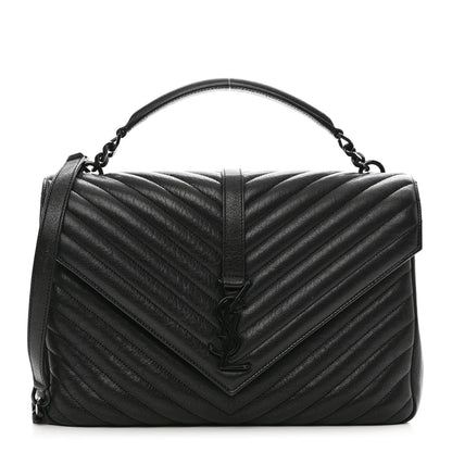 Saint Laurent Sheepskin Matelasse Chevron Monogram Monochrome Large College Satchel Black 1 of 10