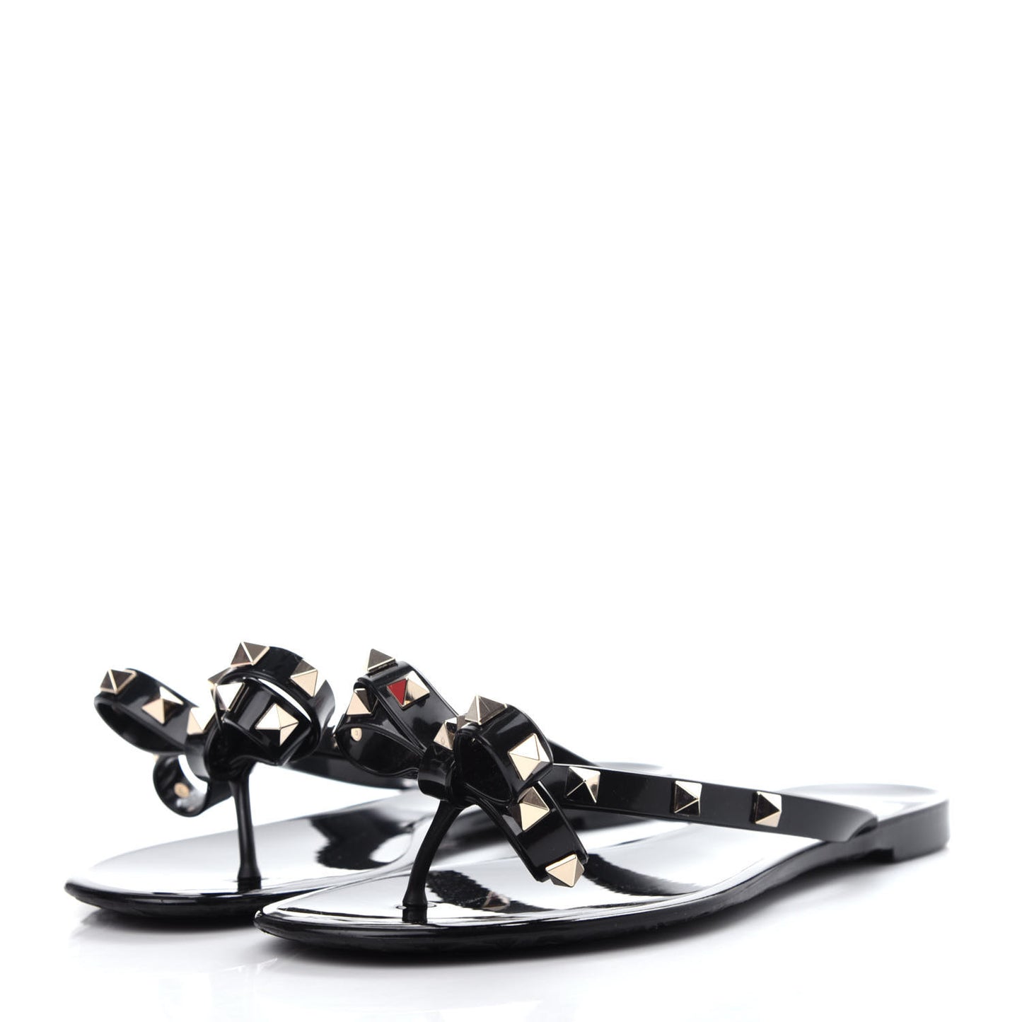 PVC Jelly Rockstud Bow Thong Sandals 36 Black